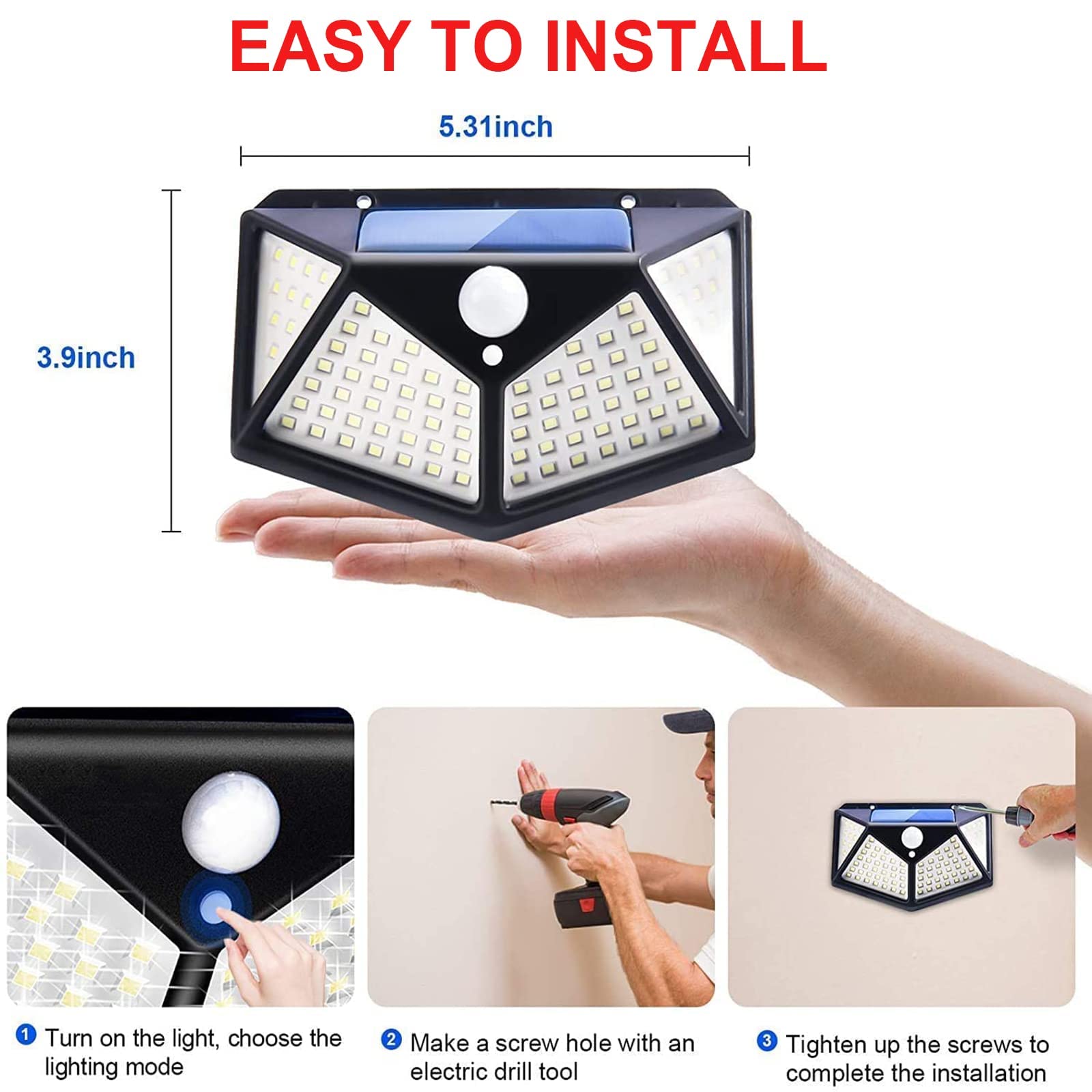 Home Security Yard Sensors - Solar Powered 100 LED Motion Sensor