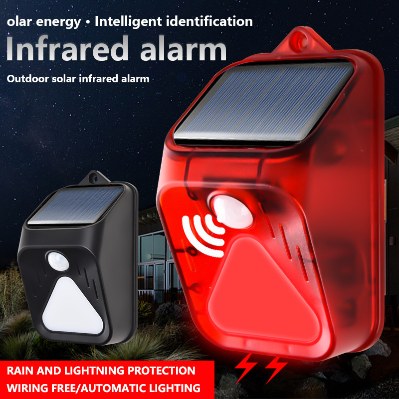 Home Security Yard Sensors - Waterproof Solar Powered Alarm Light Siren