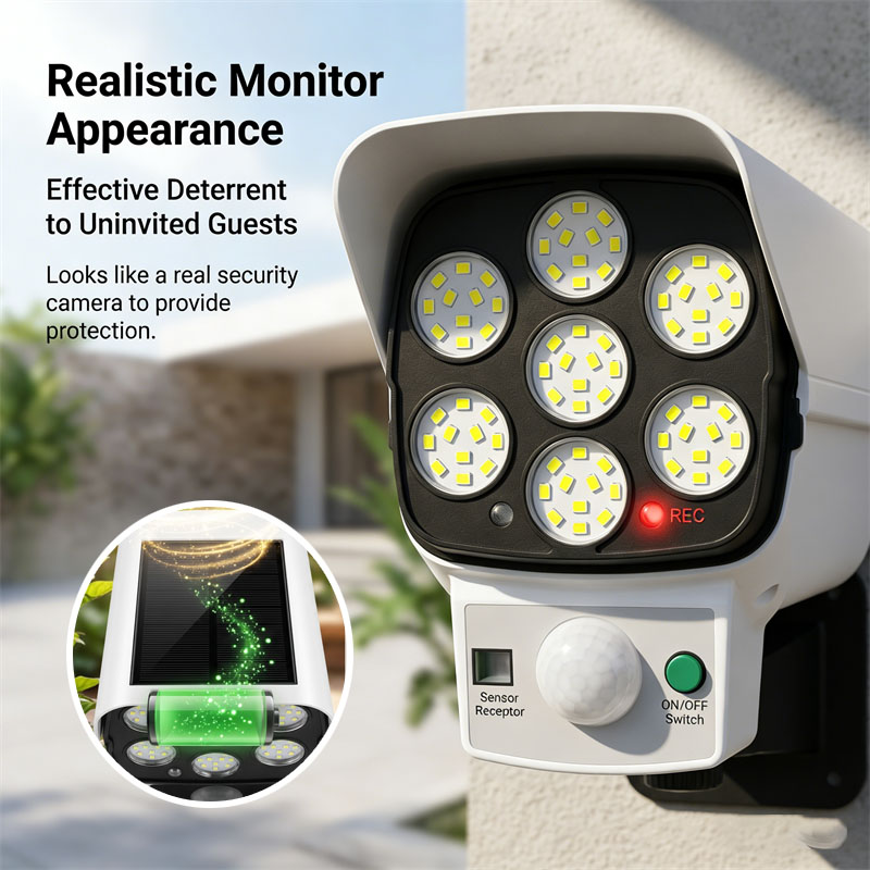 Home Security Yard Sensors - Solar Powered Dummy Security Camera with
